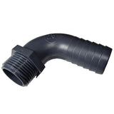 Black plastic elbow hose tail pipe fitting on a white background