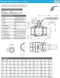 Stainless Steel 316 BSPP 2 Piece Lever Ball Valve