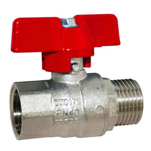 Brass BSPP Male x Female Ball Valve - Red Butterfly Handle - WRAS Approved