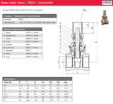 Brass Lockshield Gate Valve Data Sheet