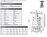 Forged Stainless Steel Globe Valve -  Screwed BSPT Data Sheet