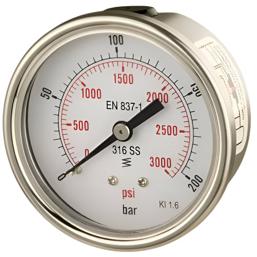 Stainless Steel Pressure Gauge - 63mm Dial - 1/4" Back Entry