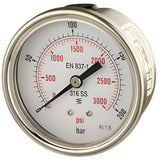 Stainless Steel Pressure Gauge - 63mm Dial - 1/4" Back Entry