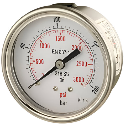 Stainless Steel Pressure Gauge - 63mm Dial - 1/4" Back Entry
