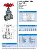 STAINLESS STEEL 316 BSPP GATE VALVE.