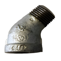 Galvanised Malleable Iron 45° Male/Female Elbow BSPT