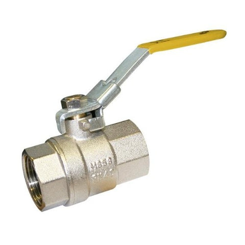 BRASS BSPT BALL VALVE - YELLOW LEVER HANDLE - LOCKABLE.