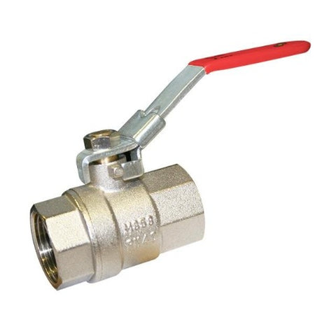 BRASS BSPT BALL VALVE - RED LEVER HANDLE - LOCKABLE.