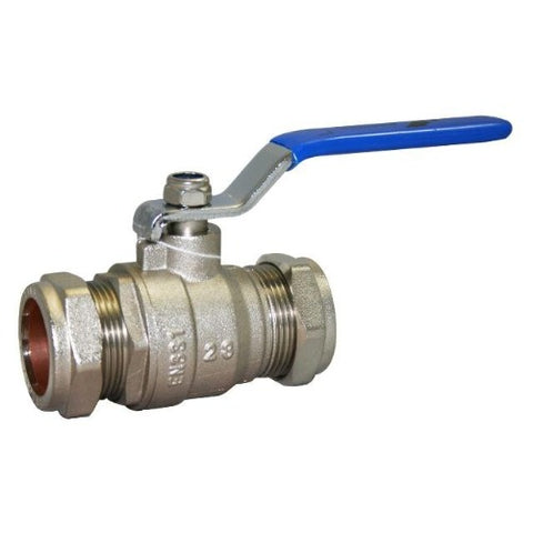 BRASS BALL VALVE - COMPRESSION ENDS - BLUE LEVER