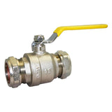 BRASS BALL VALVE - COMPRESSION ENDS - GAS APPROVED WIRH YELLOW LEVER