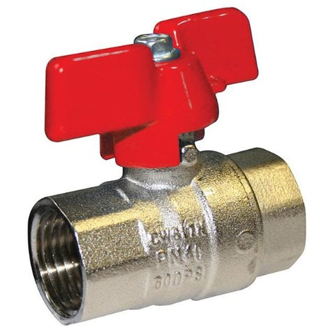 Brass BSPP Ball Valve - Red Butterfly Handle - WRAS Approved