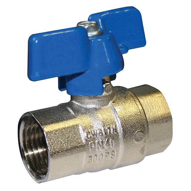 BRASS BSPP BALL VALVE - BLUE BUTTERFLY HANDLE - WRAS APPROVED.