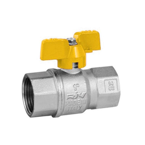 BRASS BSPP BALL VALVE - YELLOW BUTTERFLY HANDLE - GAS/WRAS APPROVED.