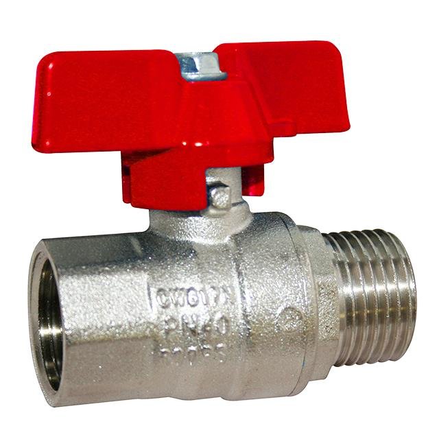 BRASS BSPP MALE x FEMALE BALL VALVE - RED BUTTERFLY HANDLE - WRAS APPROVED.