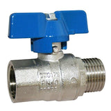 BRASS BSPP MALE x FEMALE BALL VALVE - BLUE BUTTERFLY HANDLE - WRAS APPROVED.
