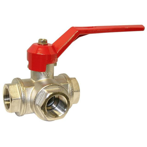 BRASS BSPP BALL VALVE - 3 WAY - T PORT - WRAS APPROVED.