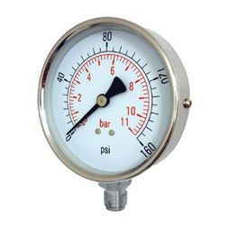 STAINLESS STEEL PRESSURE GAUGE - 63mm DIAL - 1/4" BACK ENTRY