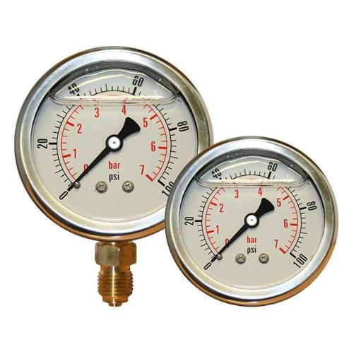 PRESSURE GAUGE - 100mm DIAL - 1/2" BOTTOM ENTRY - GLYCERINE FILLED