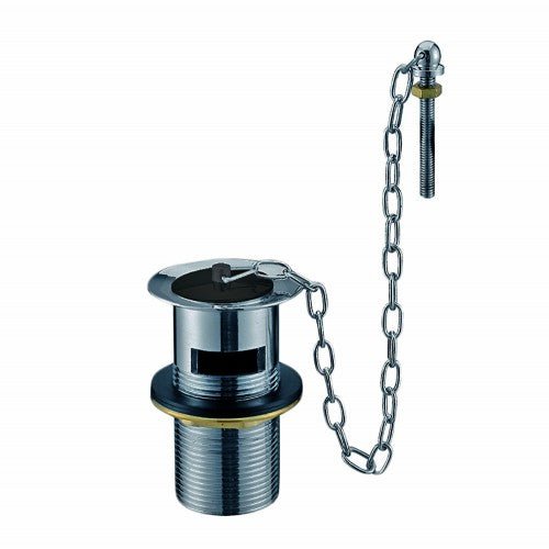 1 1/4" CHROME PLATED SLOTTED BRASS BASIN WASTE c/w POLY PLUG, CHAIN & STAY