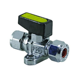 Chrome Straight Compression Mini Gas Ball Valve c/w Fix Bracket