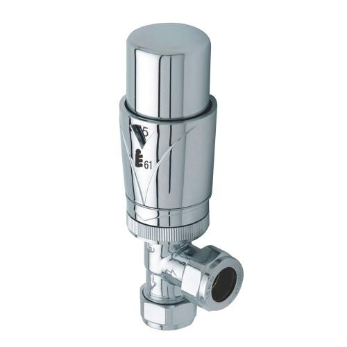 15mm LUXURY CHROME THERMOSTATIC ANGLED RADIATOR VALVE.